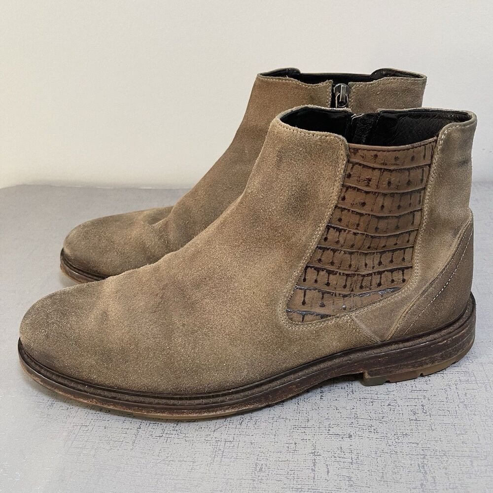 Martin Dingman Men's Mckinley Chelsea Suede Leather Boots Beige 10 M